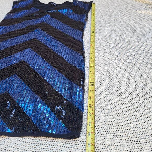 Blue and Black and Sequins Stripes Min Dress Size 12 - Picture 4 of 9